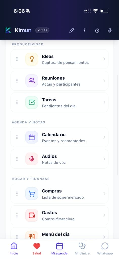 Kimun app — Mi día