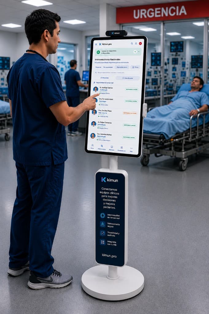 Medico usando Kimun Health Station para video-interconsulta nacional en urgencia