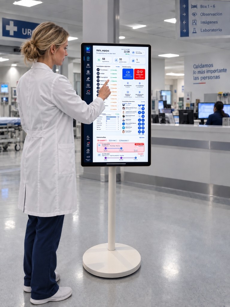 Medico usando Kimun Health Station para video-interconsulta nacional en Urgencias, MQ y UPC
